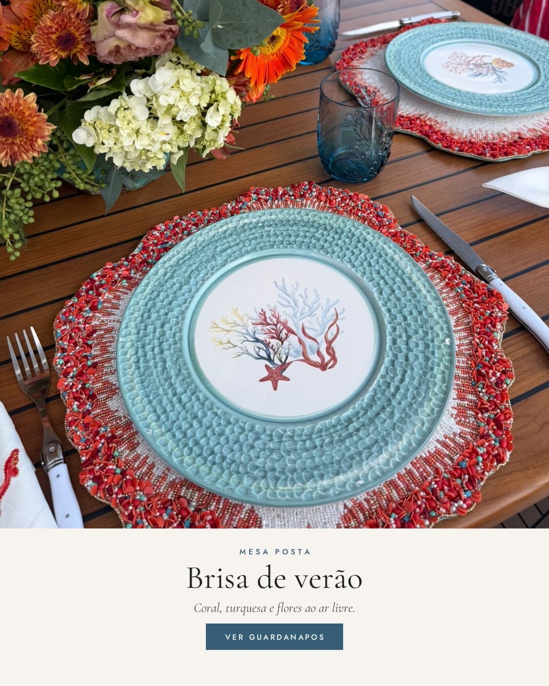Mesa posta Brisa de verão com corais