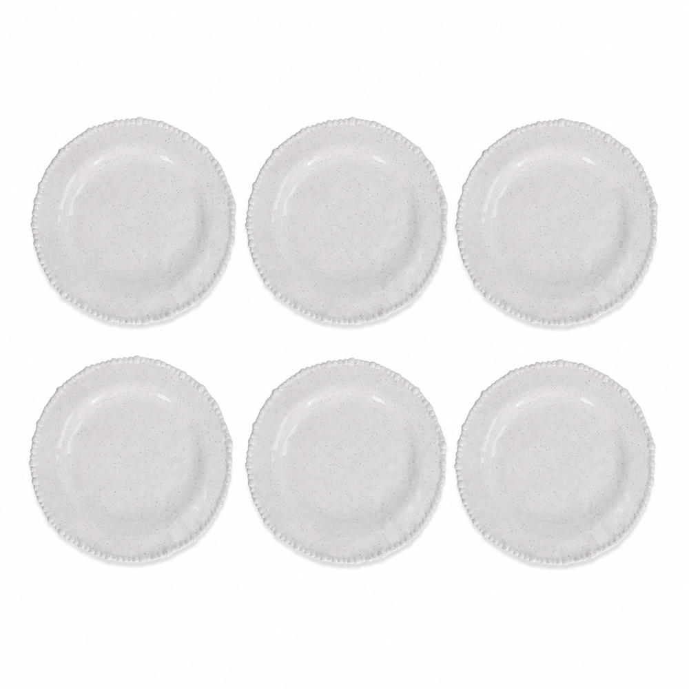 FineLeaf Conjunto com 6 Pratos Rasos de Melamina Dots Branco