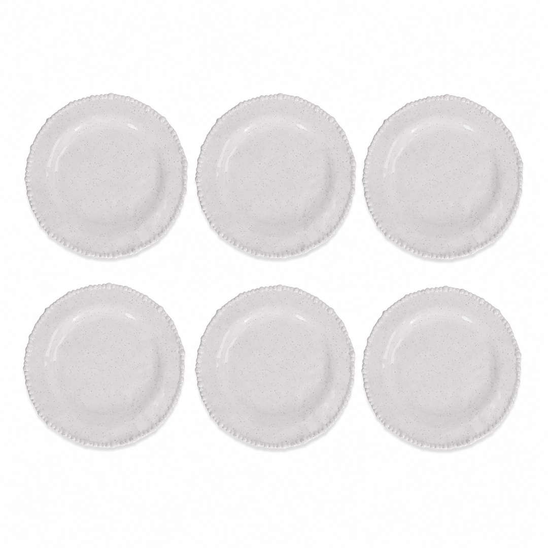 FineLeaf Conjunto com 6 Pratos Rasos de Melamina Dots Branco