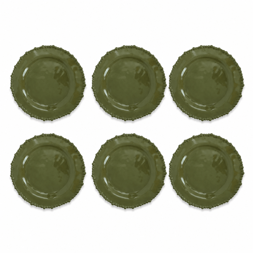 FineLeaf Conjunto com 6 Pratos Rasos de Melamina Dots Verde