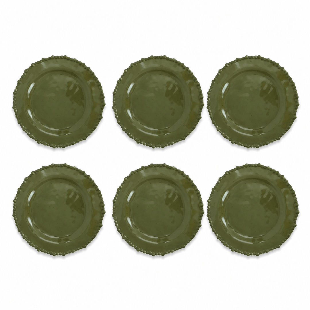FineLeaf Conjunto com 6 Pratos Rasos de Melamina Dots Verde