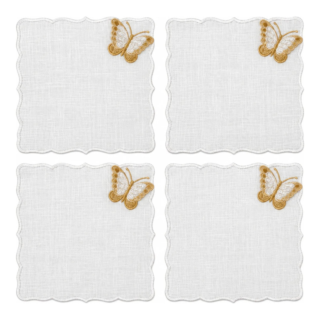 FineLeaf Guardanapos de Coquetel Guardanapos de Coquetel Borboletas Dourado, Kit com 4