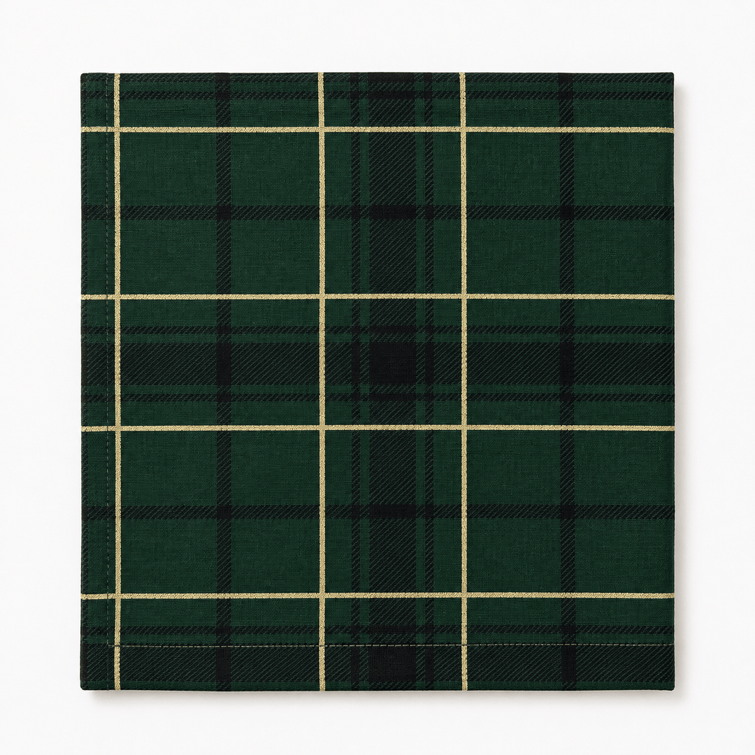 FineLeaf Guardanapos de Mesa Guardanapo de Mesa Natal Xadrez Verde e Dourado - Kit com 6