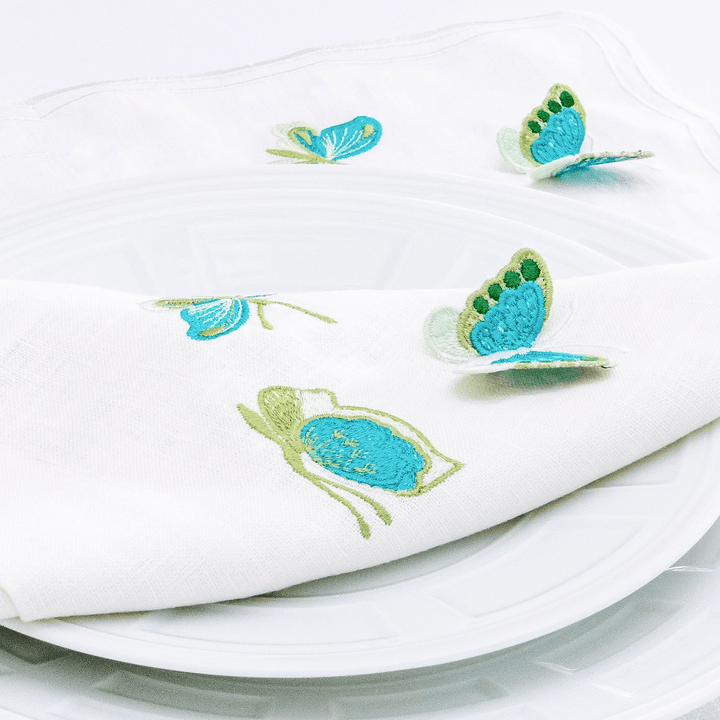 FineLeaf Guardanapos de Mesa Guardanapos de Mesa em linho Branco <br> BORBOLETAS