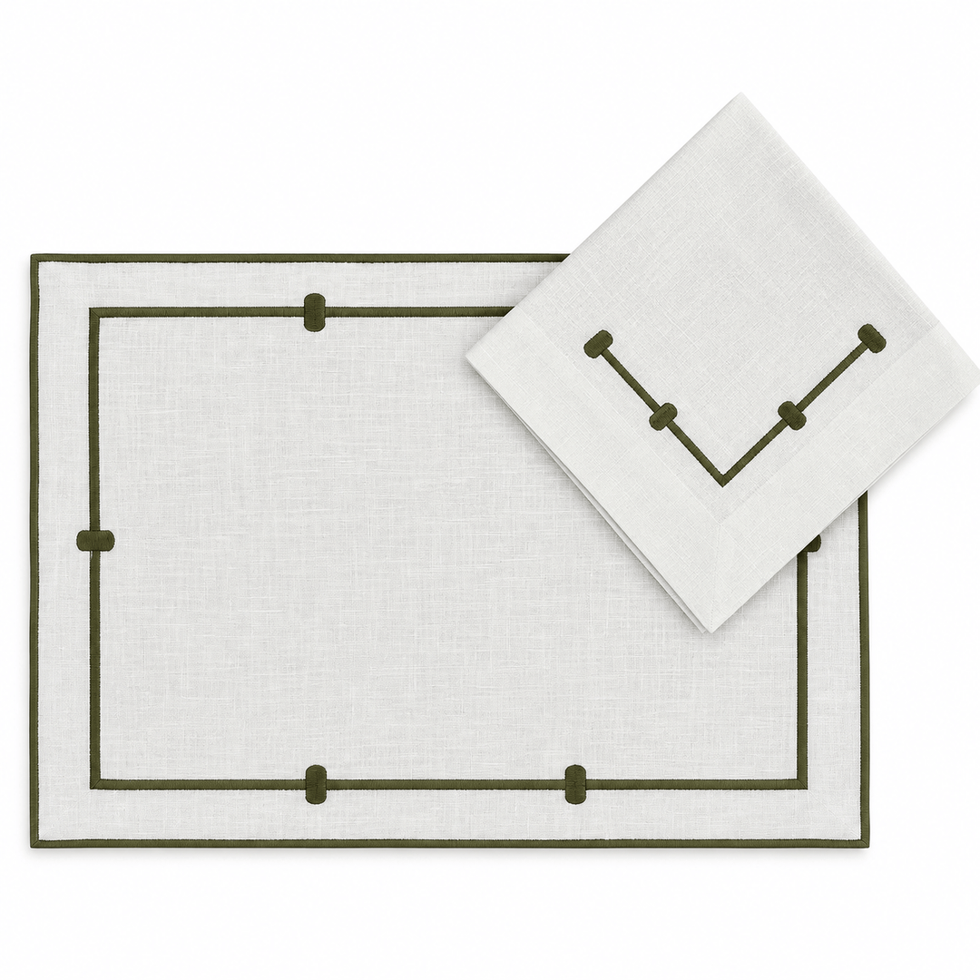 FineLeaf Jogos Americanos Olive Green Jogo Americano com Guardanapo <br> SIMPLY Retangular