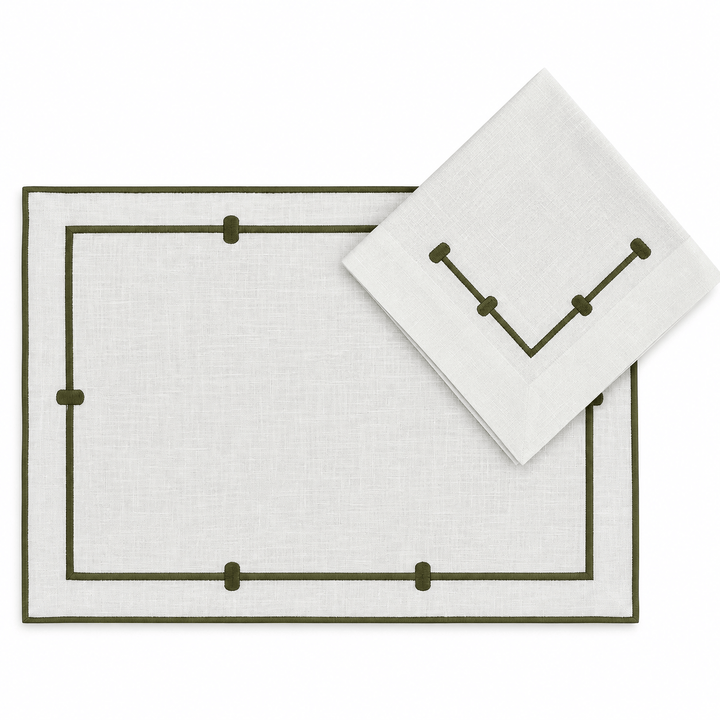 FineLeaf Jogos Americanos Olive Green Jogo Americano com Guardanapo <br> SIMPLY Retangular
