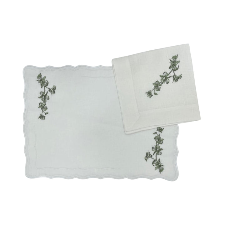 FineLeaf Jogos Americanos Verde-oliva Jogo Americano com Guardanapo – ORCHIDS