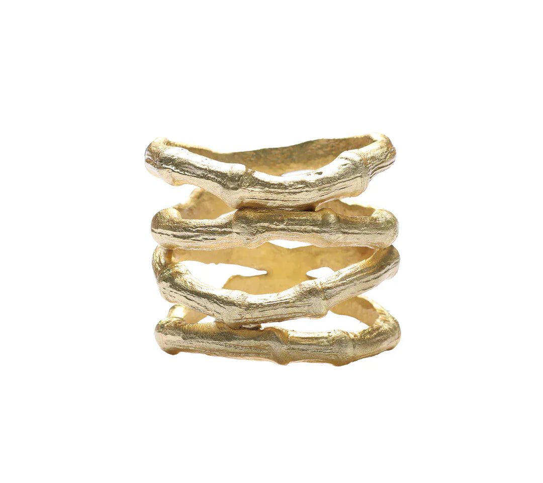 FineLeaf Porta Guardanapos Bamboo Gold  <br> KIM SEYBERT kit com 4 unidades