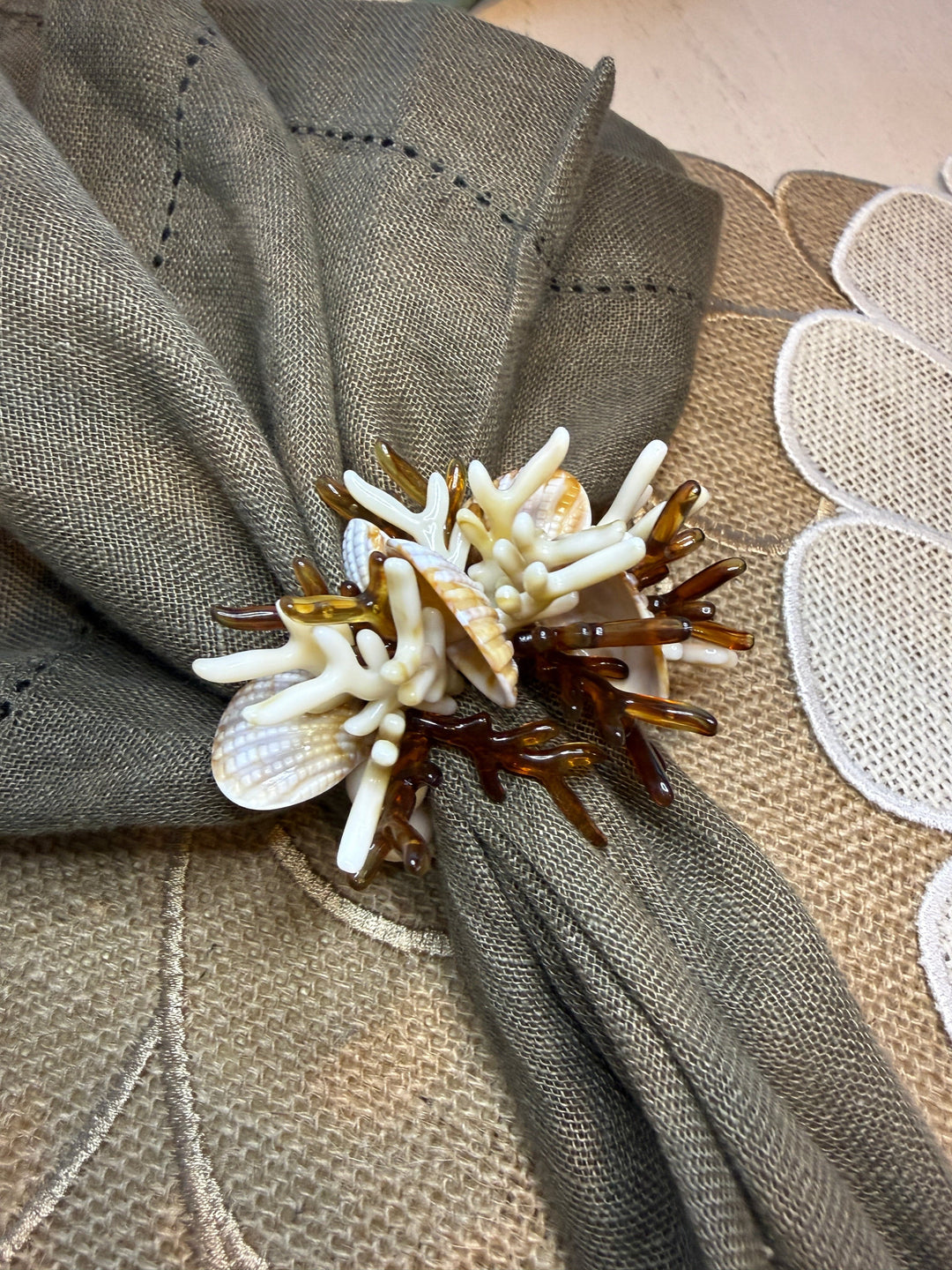 FineLeaf Porta Guardanapos Coral Bege  <br> kit com 4 Unidades