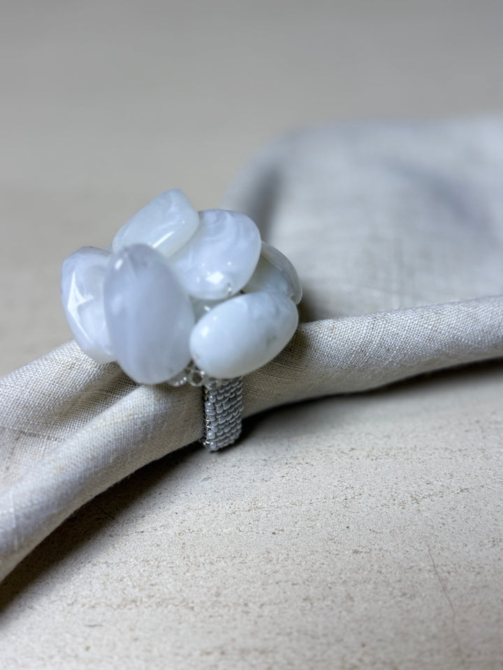 FineLeaf Porta Guardanapos Pedra do Mar  <br> KIM SEYBERT Branco  - kit com 4 unidades