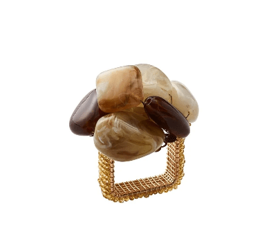 FineLeaf Porta Guardanapos Pedra do Mar  <br> KIM SEYBERT Dourado - kit com 4 unidades