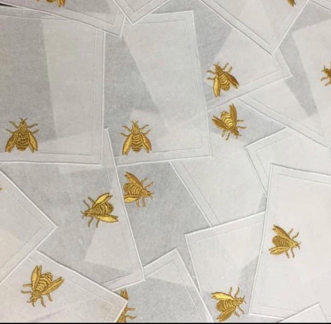 FineLeaf Guardanapos de Coquetel 6 Guardanapos de Coquetel <br> Abelhas Fio de Prata / Ouro
