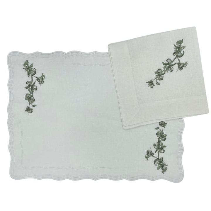 FineLeaf Jogos Americanos Olive Green Jogo Americano com Guardanapo <br> ORCHIDS